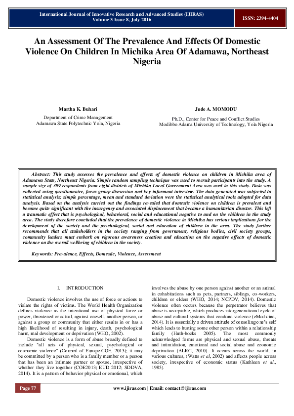 (PDF) An Assessment Of The Prevalence And Effects Of Domestic Violence ...