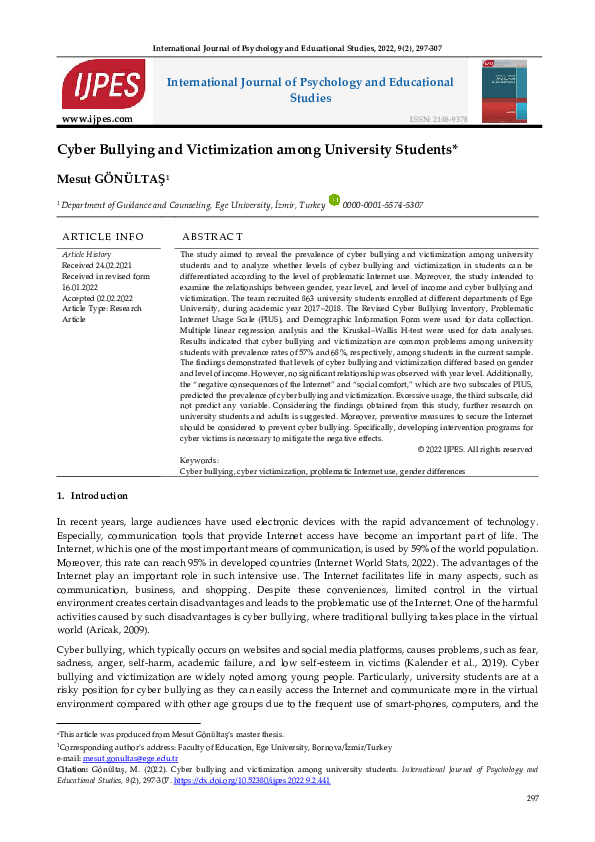 (PDF) Cyber Bullying and Victimization among University Students