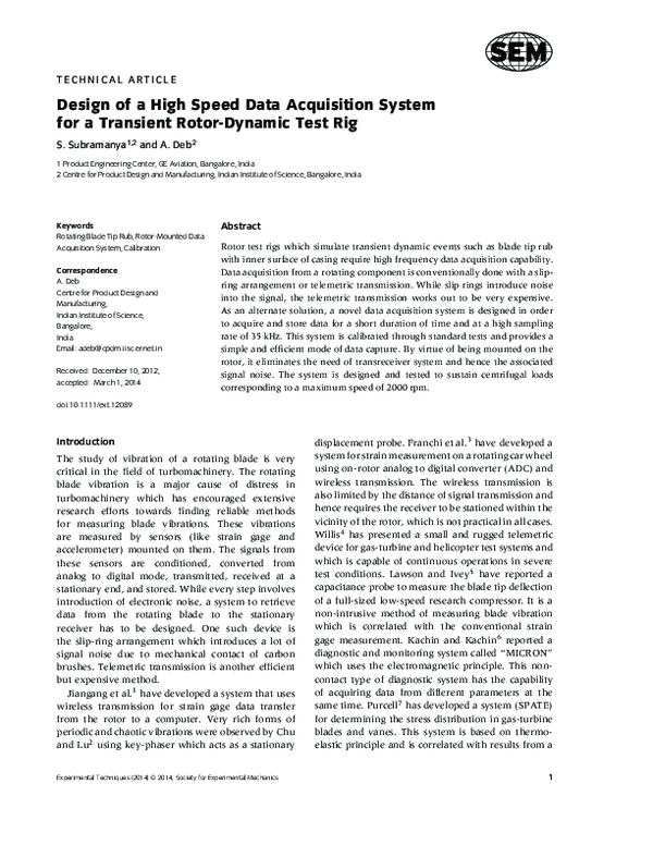 (PDF) Design of a High Speed Data Acquisition System for a Transient ...