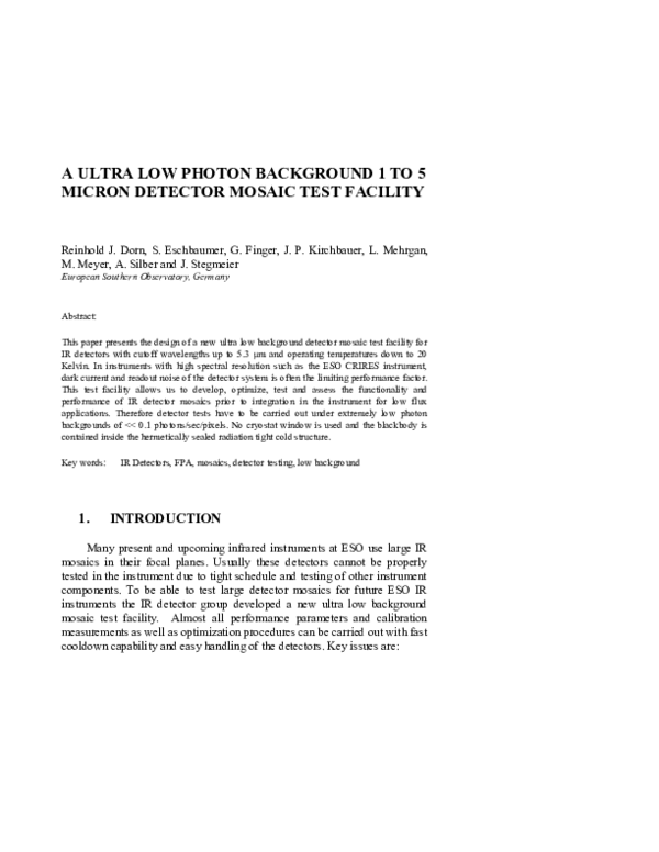(PDF) An Ultra Low Photon Background 1 to 5 Micron Detector Mosaic Test ...