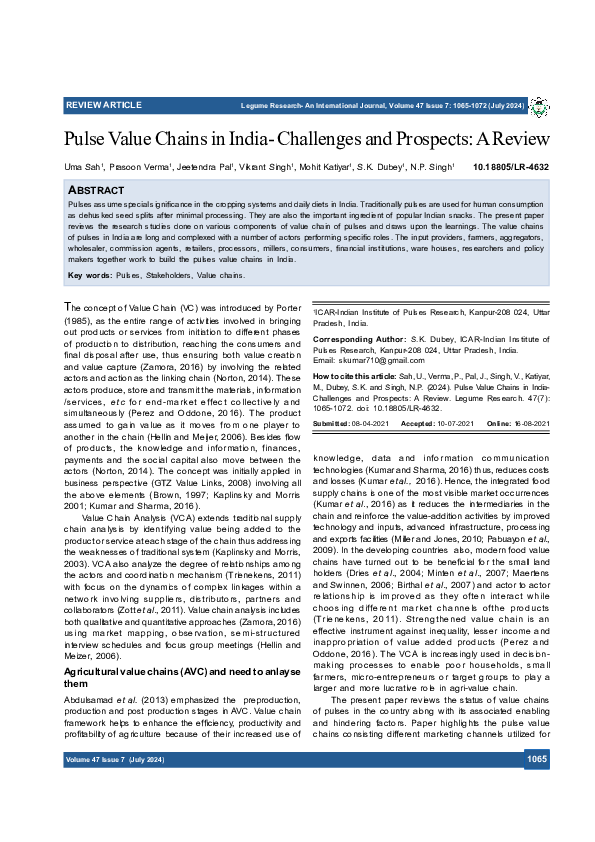(PDF) Pulse Value Chains in India-Challenges and Prospects: A Review
