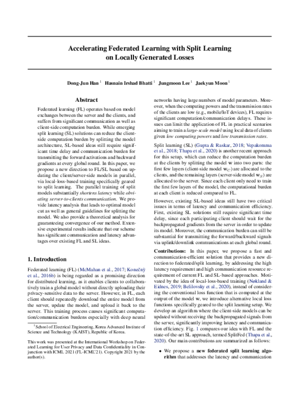 (PDF) Accelerating Federated Learning with Split Learning on Locally ...