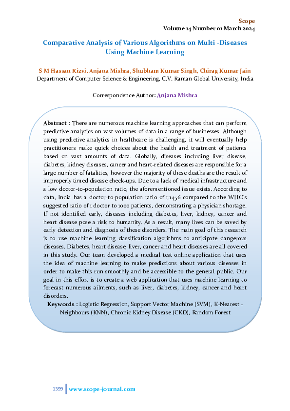 (PDF) Comparative Analysis of Various Algorithms on Multi -Diseases ...
