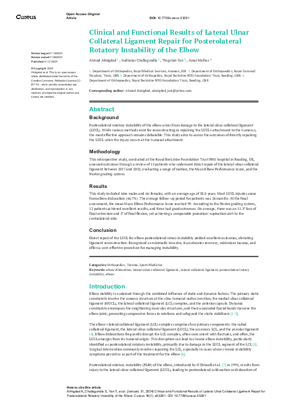 (PDF) Clinical and Functional Results of Lateral Ulnar Collateral ...