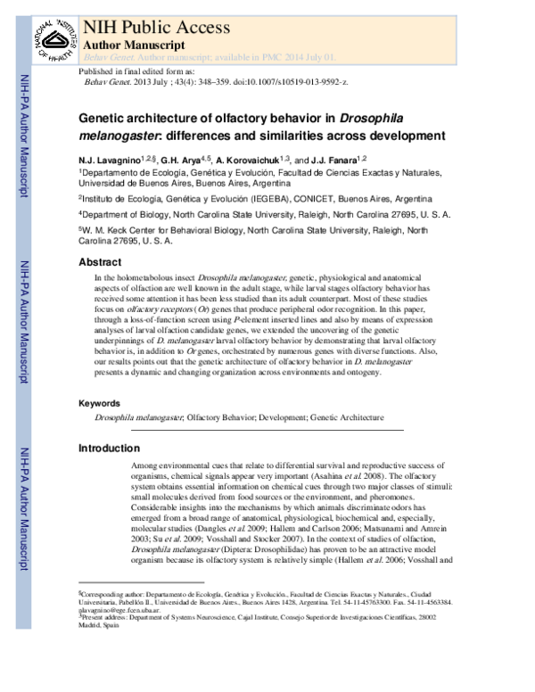 (PDF) Genetic Architecture of Olfactory Behavior in Drosophila ...
