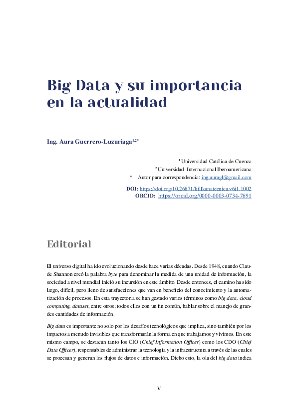 (PDF) Big Data y su importancia en la actualidad