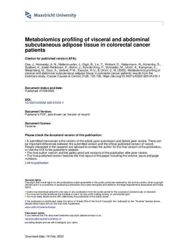 (PDF) Metabolomics profiling of visceral and abdominal subcutaneous ...