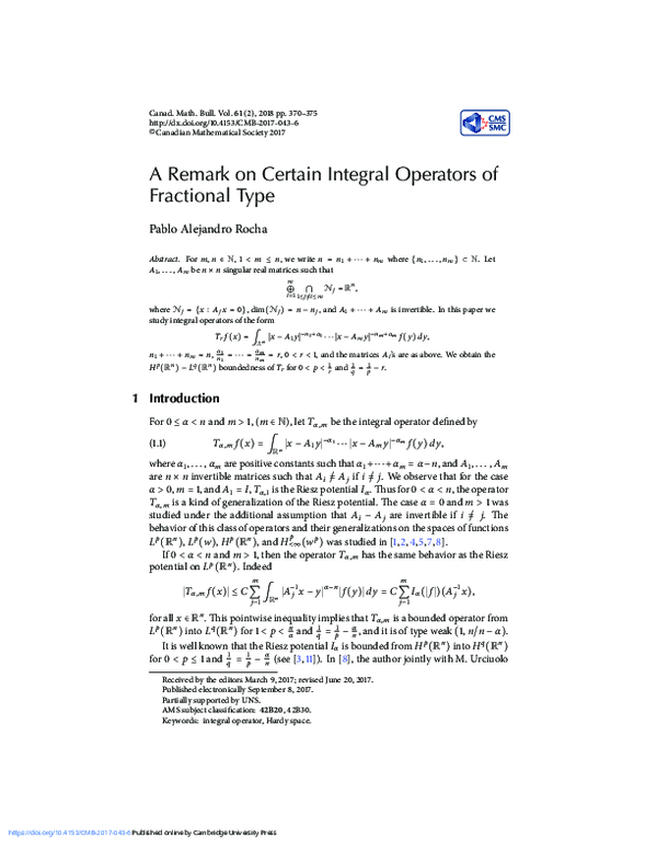 (PDF) A Remark on Certain Integral Operators of Fractional Type