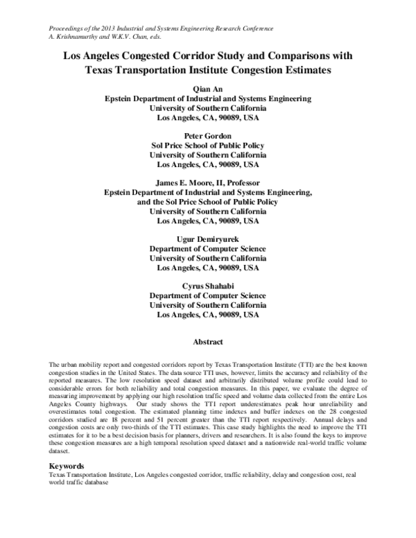 (PDF) Los Angeles Congested Corridor Study and Comparisons with Texas ...