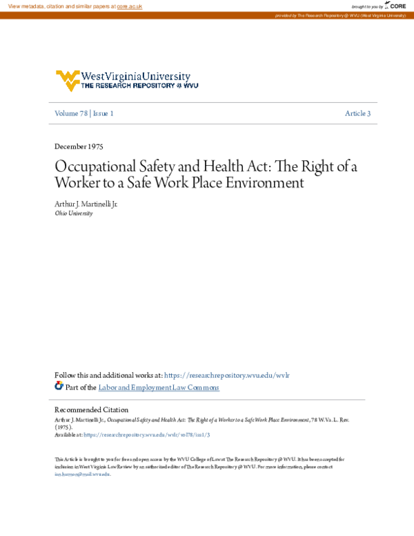 (PDF) Occupational Safety and Health Act: The Right of a Worker to a ...