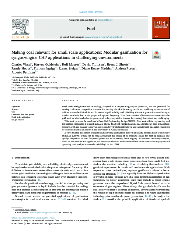 (PDF) Making Coal Relevant for Small Scale Applications: Modular ...