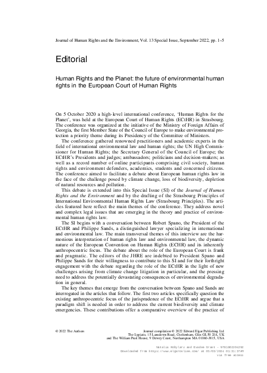 (PDF) Editorial - Human Rights and the Planet: the future of ...