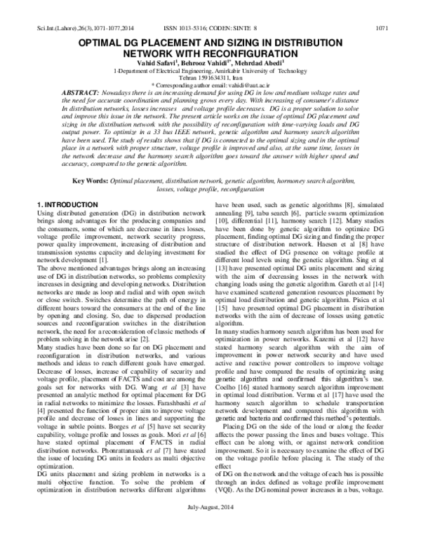 (PDF) OPTIMAL DG PLACEMENT AND SIZING IN DISTRIBUTION NETWORK WITH ...