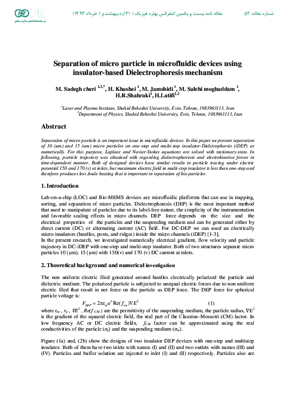 (PDF) Separation of micro particle in microfluidic devices using ...