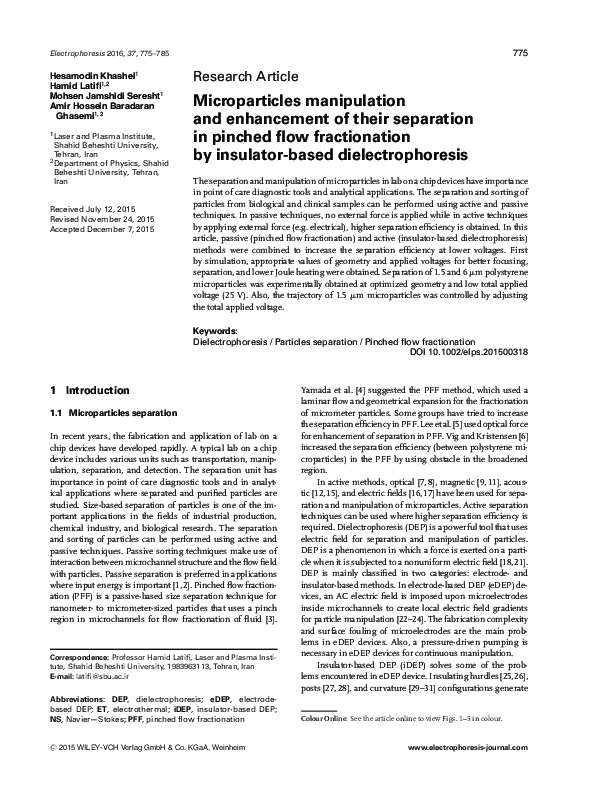 (PDF) Microparticles manipulation and enhancement of their separation ...