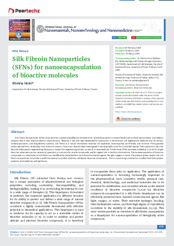 (PDF) Silk Fibroin Nanoparticles (SFNs) for nanoencapsulation of ...