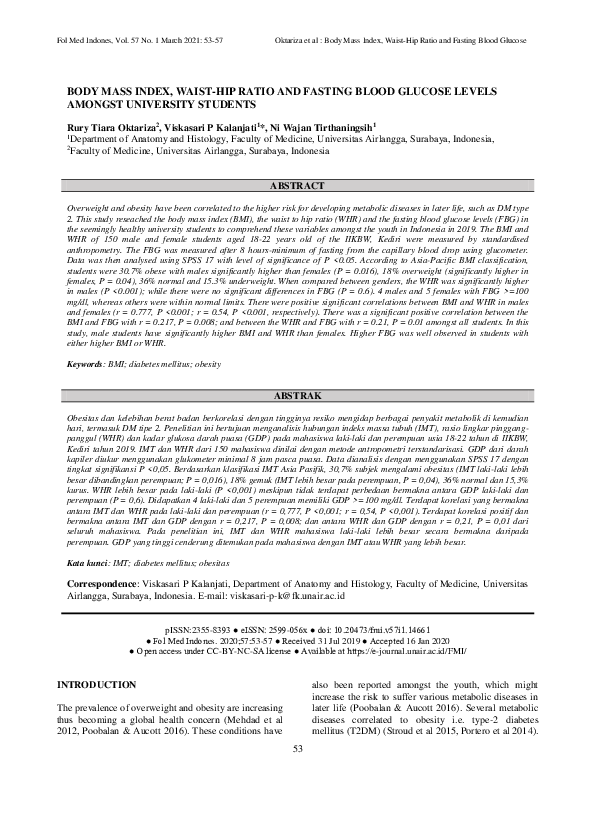 (PDF) Body Mass Index, Waist-Hip Ratio and Fasting Blood Glucose Levels ...