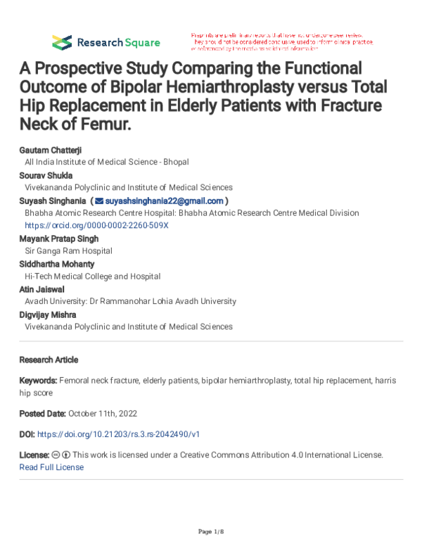 (PDF) A Prospective Study Comparing the Functional Outcome of Bipolar ...