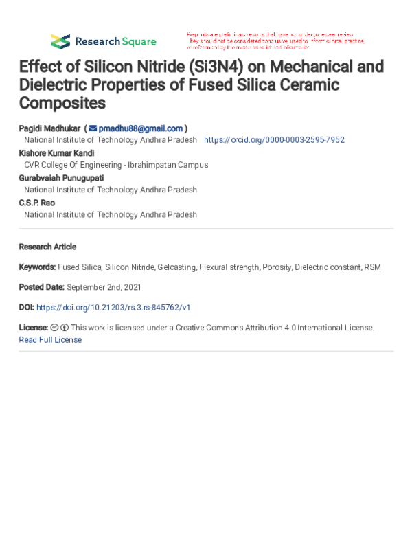 (PDF) Effect of Silicon Nitride (Si3N4) on Mechanical and Dielectric ...