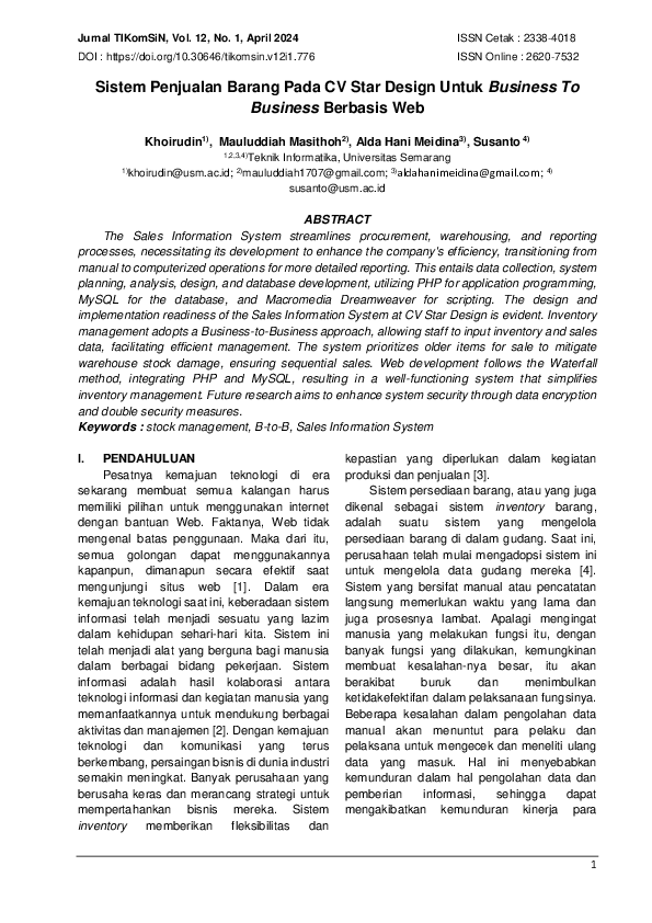 (PDF) Sistem Penjualan Barang Pada CV Star Design Untuk Business To ...
