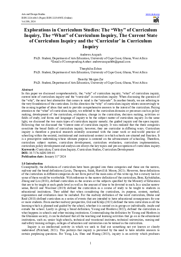 (PDF) Explorations in Curriculum Studies: The “Why” of Curriculum ...