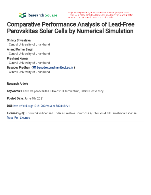 (PDF) Comparative performance analysis of lead-free perovskites solar ...