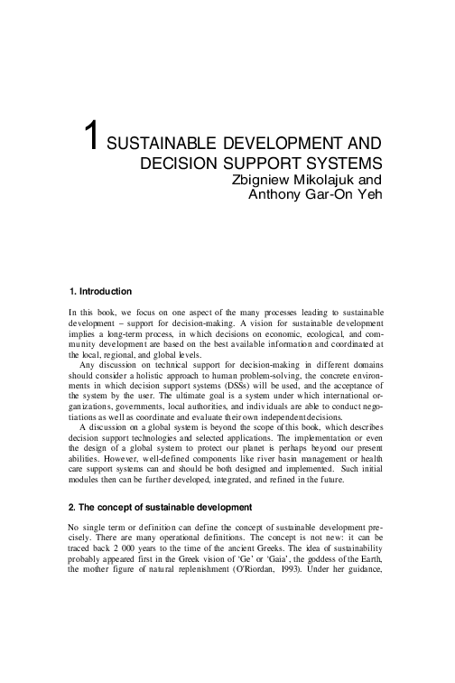 (PDF) Decision Support Systems for Sustainable Development