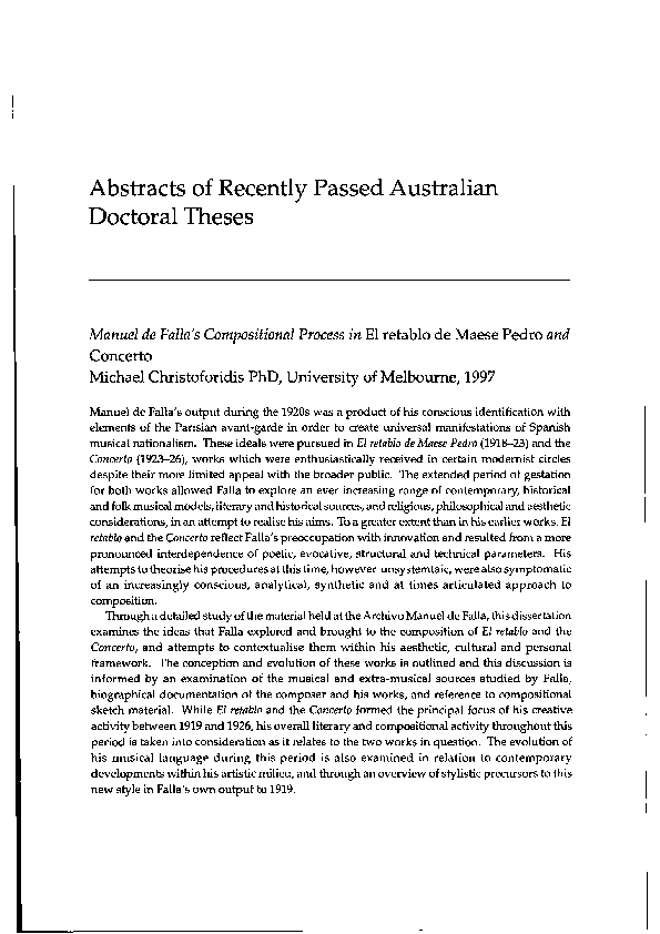 (PDF) Abstracts of Recently Passed Australian Doctoral Theses