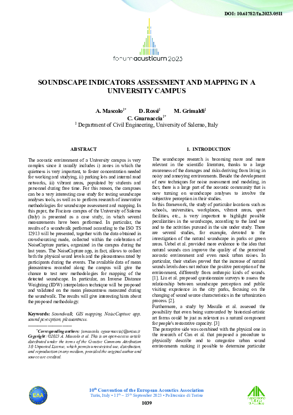 (PDF) Soundscape Indicators Assessment and Mapping in a University Campus