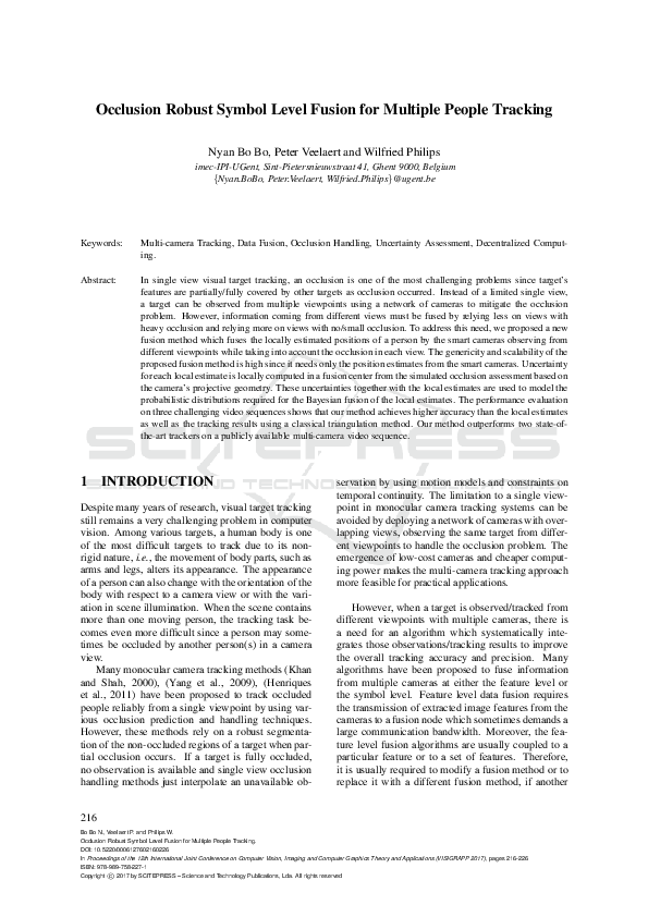 (PDF) Occlusion Robust Symbol Level Fusion for Multiple People Tracking