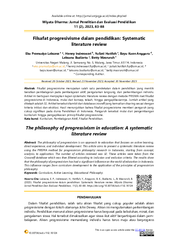 (PDF) Filsafat progresivisme dalam pendidikan: Systematic literature review