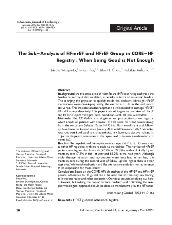 (PDF) The Sub-Analysis of HFmrEF and HFrEF Group in CORE-HF Registry ...