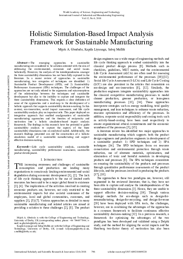 (PDF) Holistic Simulation-Based Impact Analysis Framework For ...