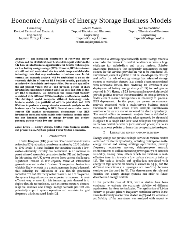 (PDF) Economic analysis of energy storage business models