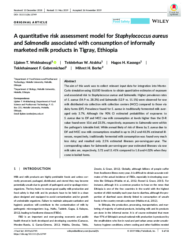 (PDF) A quantitative risk assessment model for Staphylococcus aureus ...
