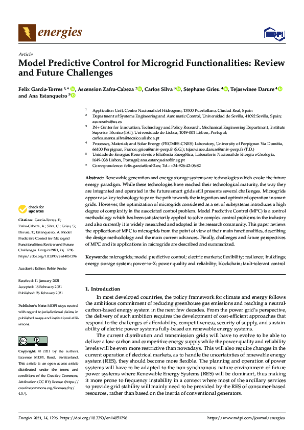 (PDF) Model Predictive Control for Microgrid Functionalities: Review ...