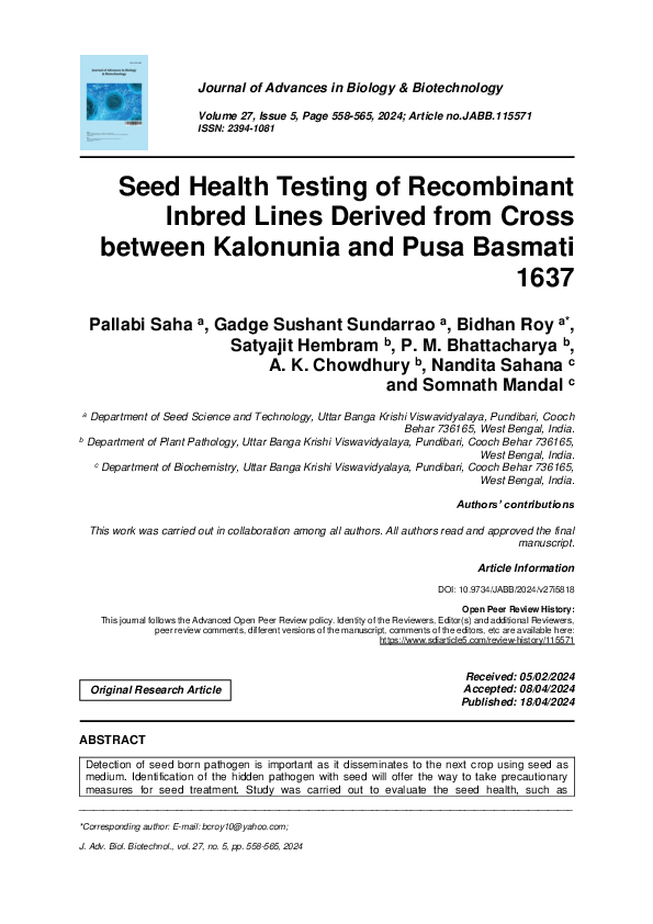 (PDF) Seed Health Testing of Recombinant Inbred Lines Derived from ...