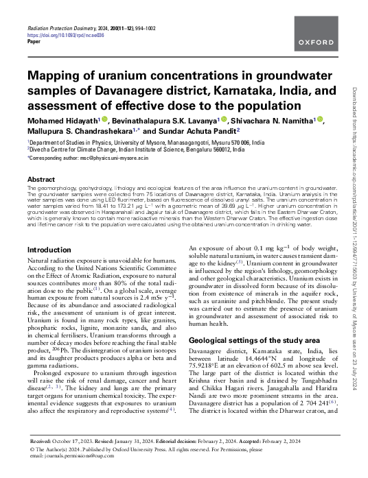 (PDF) Mapping of uranium concentrations in groundwater samples of ...