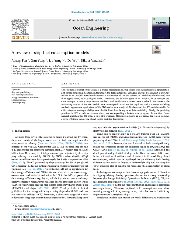 (PDF) A review of ship fuel consumption models