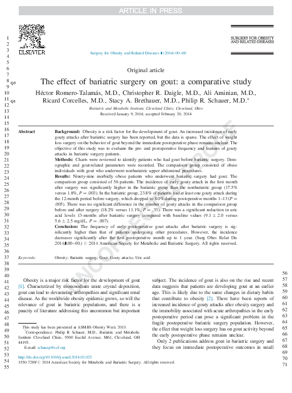 (PDF) The effect of bariatric surgery on gout: a comparative study