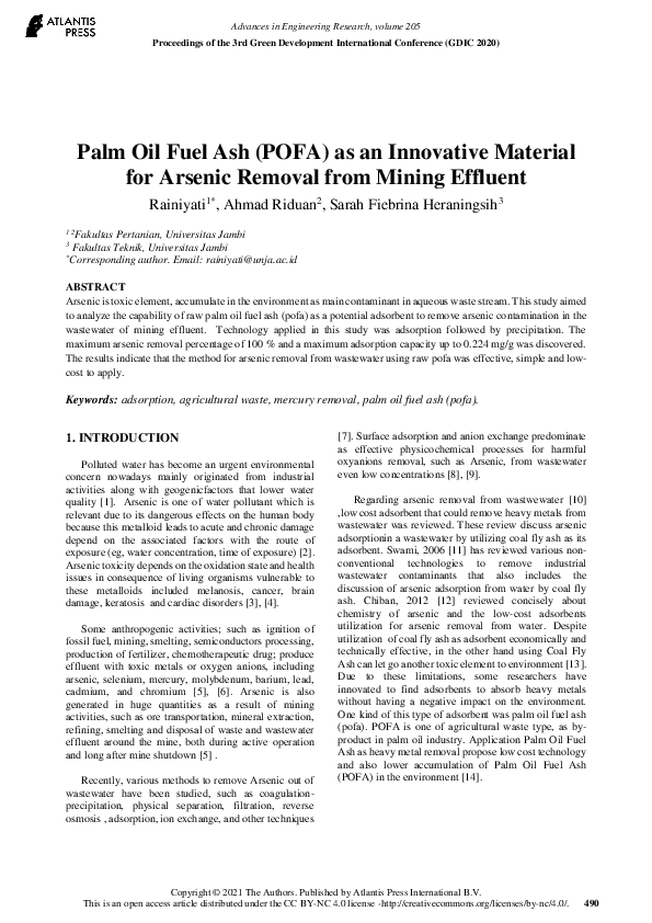 (PDF) Palm Oil Fuel Ash (POFA) as an Innovative Material for Arsenic ...