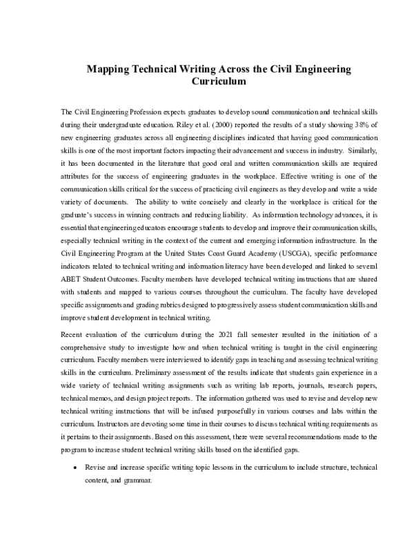 (PDF) Mapping Technical Writing Across the Civil Engineering Curriculum