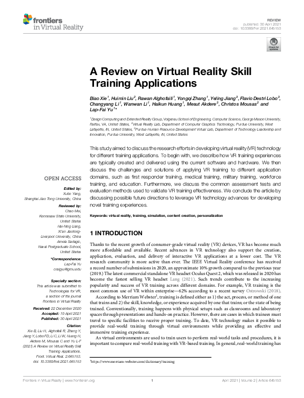(PDF) A Review on Virtual Reality Skill Training Applications