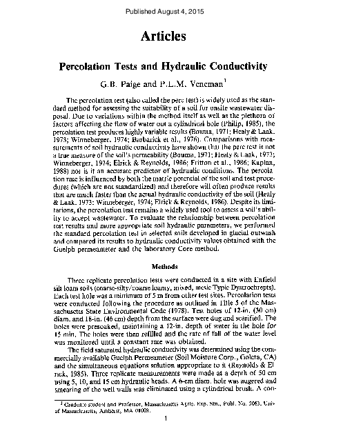 (PDF) Percolation Tests and Hydraulic Conductivity