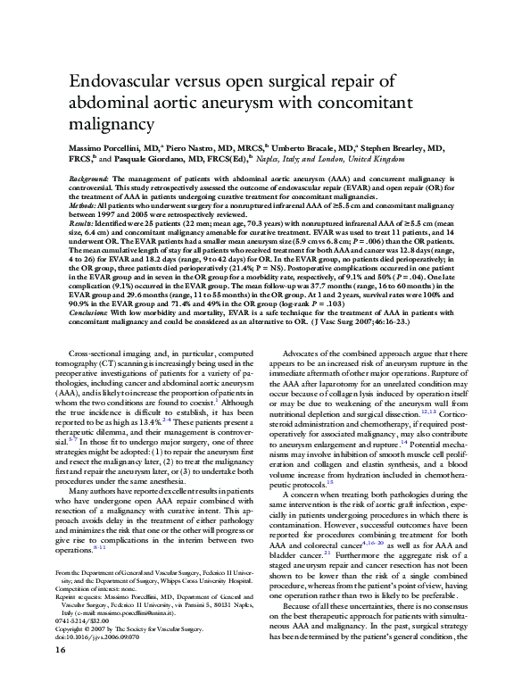 (PDF) Endovascular versus open surgical repair of abdominal aortic ...