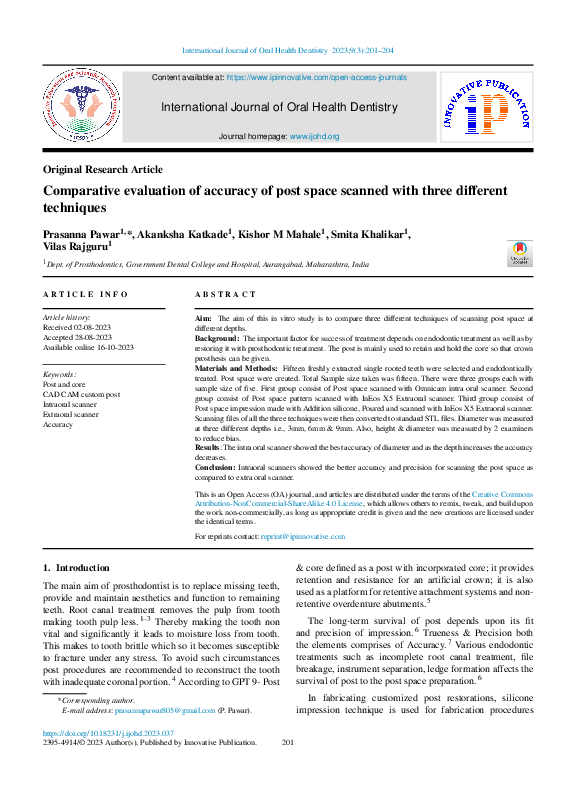 (PDF) Comparative evaluation of accuracy of post space scanned with ...