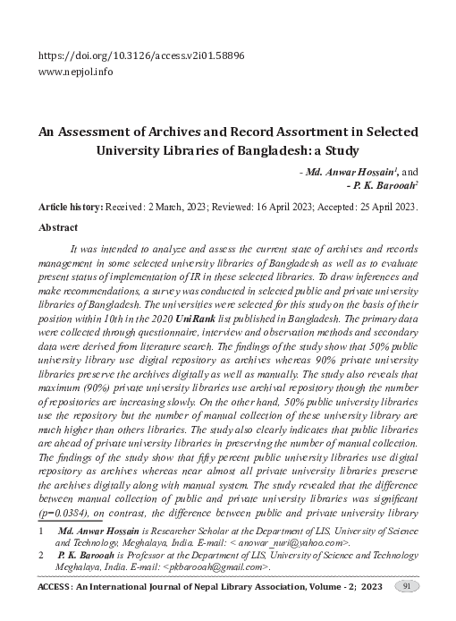 (PDF) An assessment of Archives and Record Assortment in selected ...
