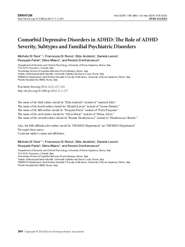 (PDF) Erratum: Comorbid Depressive Disorders in ADHD: The Role of ADHD ...
