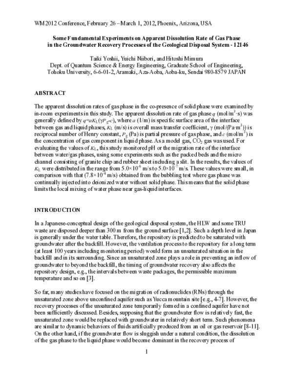 (PDF) Some Fundamental Experiments on Apparent Dissolution Rate of Gas ...