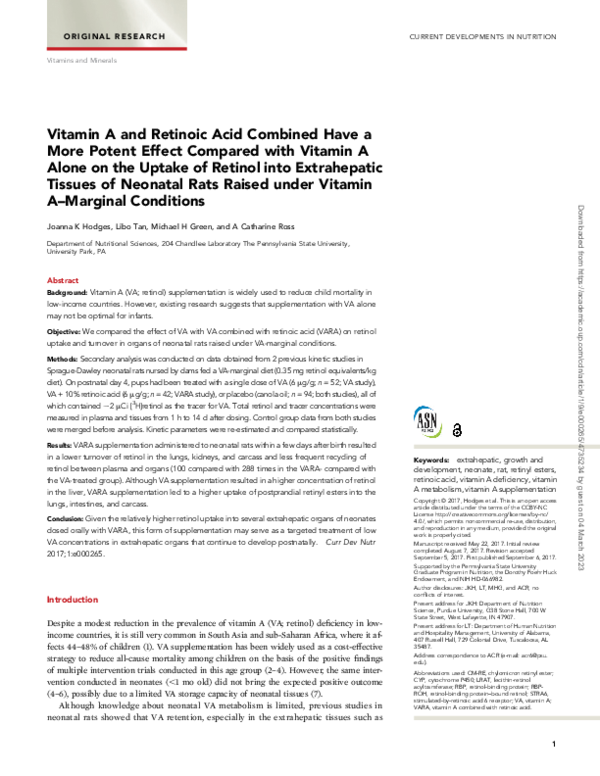 (PDF) Vitamin A and Retinoic Acid Combined Have a More Potent Effect ...